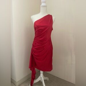 Red Asymmetrical Ruched One-Shoulder Cocktail Dress